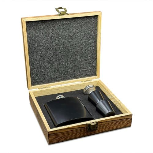 Heritage Box Set - Black Hip Flask - Perfect Menโs Gift